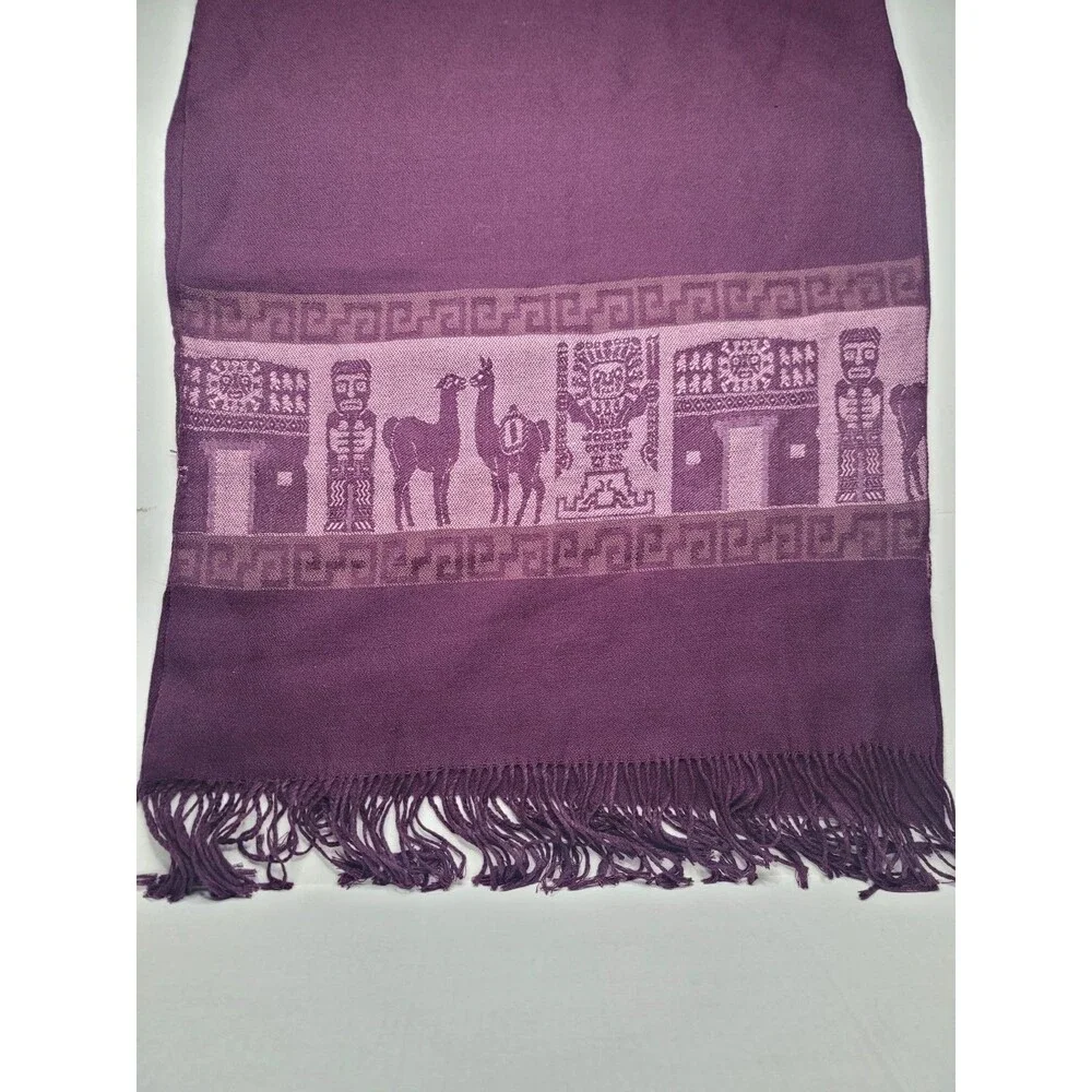 Alpaca Llama Tribal Print Fringe Scarf Women’s Boho Southwestern Tribal Shawl
